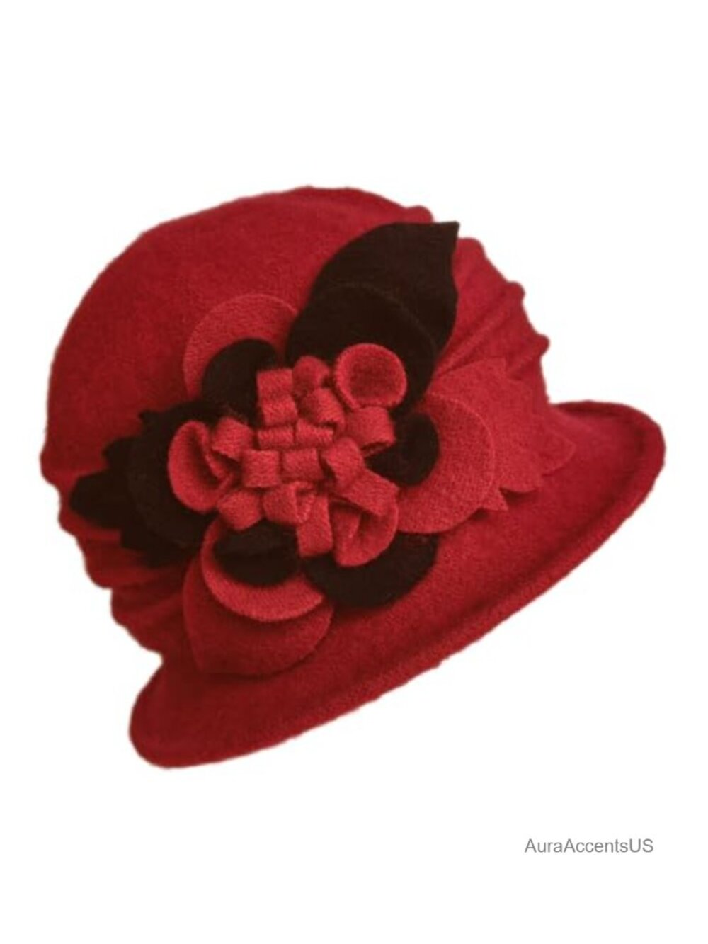 Vintage Floral Wool Blend Cloche Bucket Hat with Flower Design
